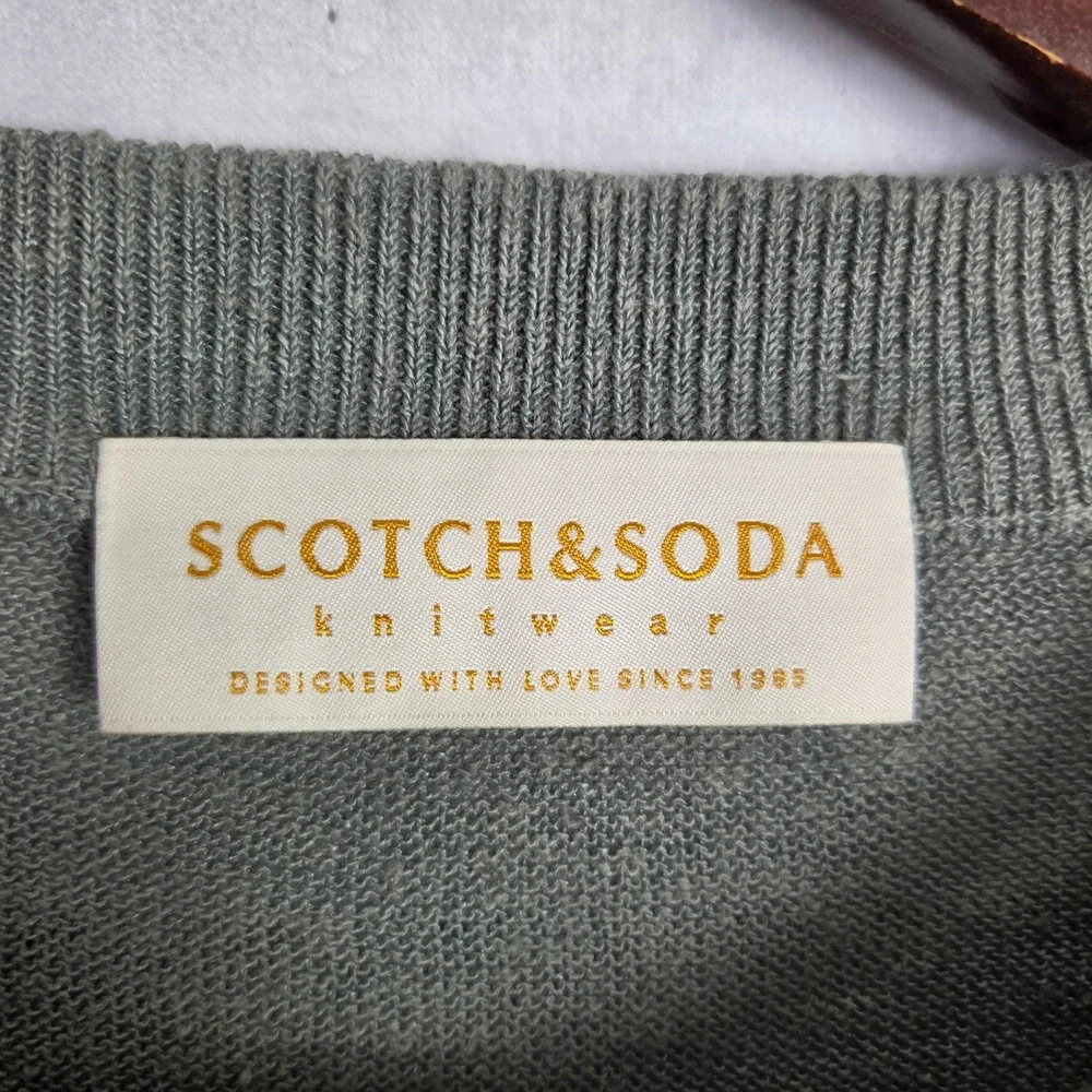 Scotch & Soda Knit Sweater Mens Medium Grey Striped Short Sleeve Linen Blend